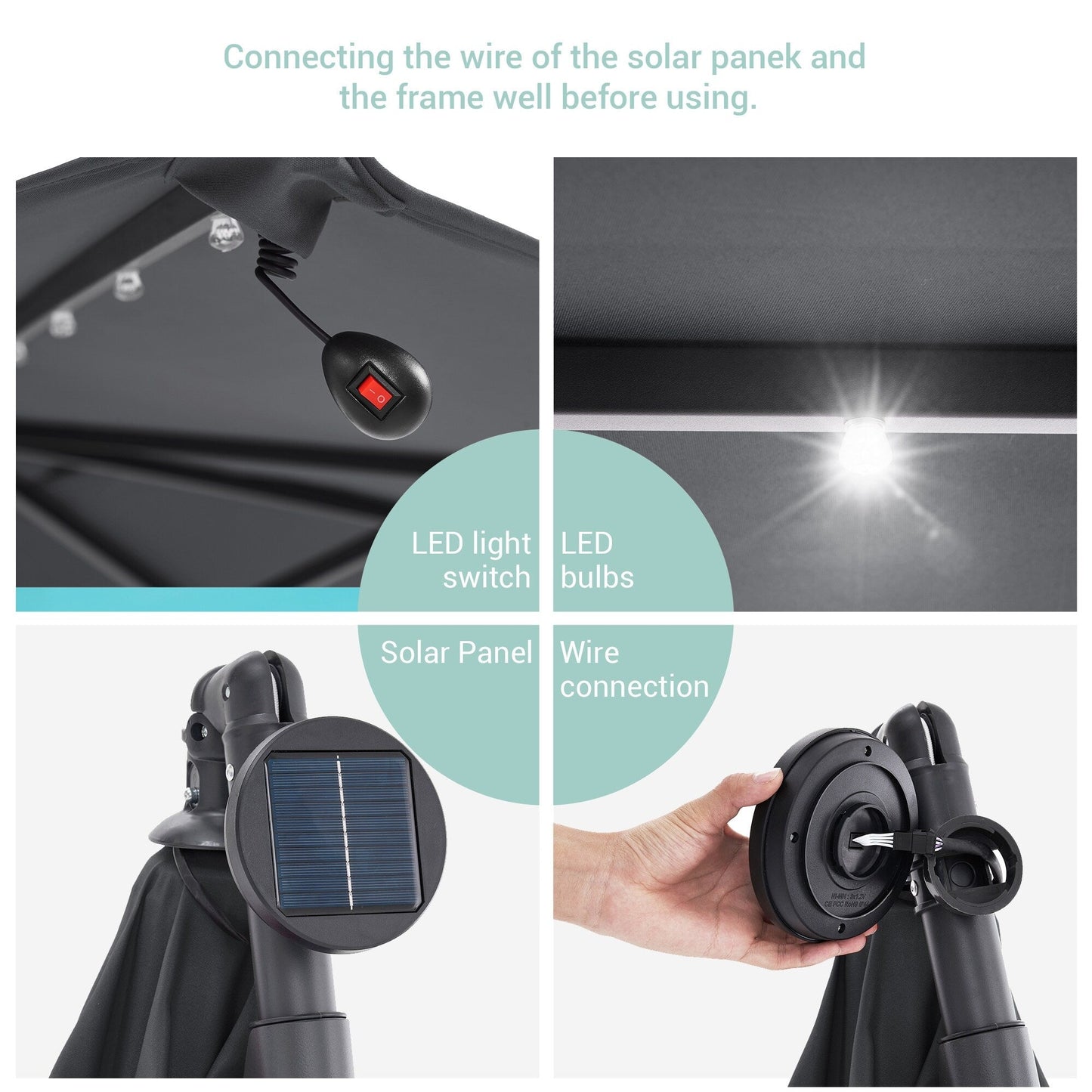 Parasol de jardin déporté LIVOOSUN 10 pieds avec base en croix et éclairage LED