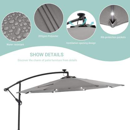 Parasol de jardin déporté LIVOOSUN 10 pieds avec base en croix et éclairage LED