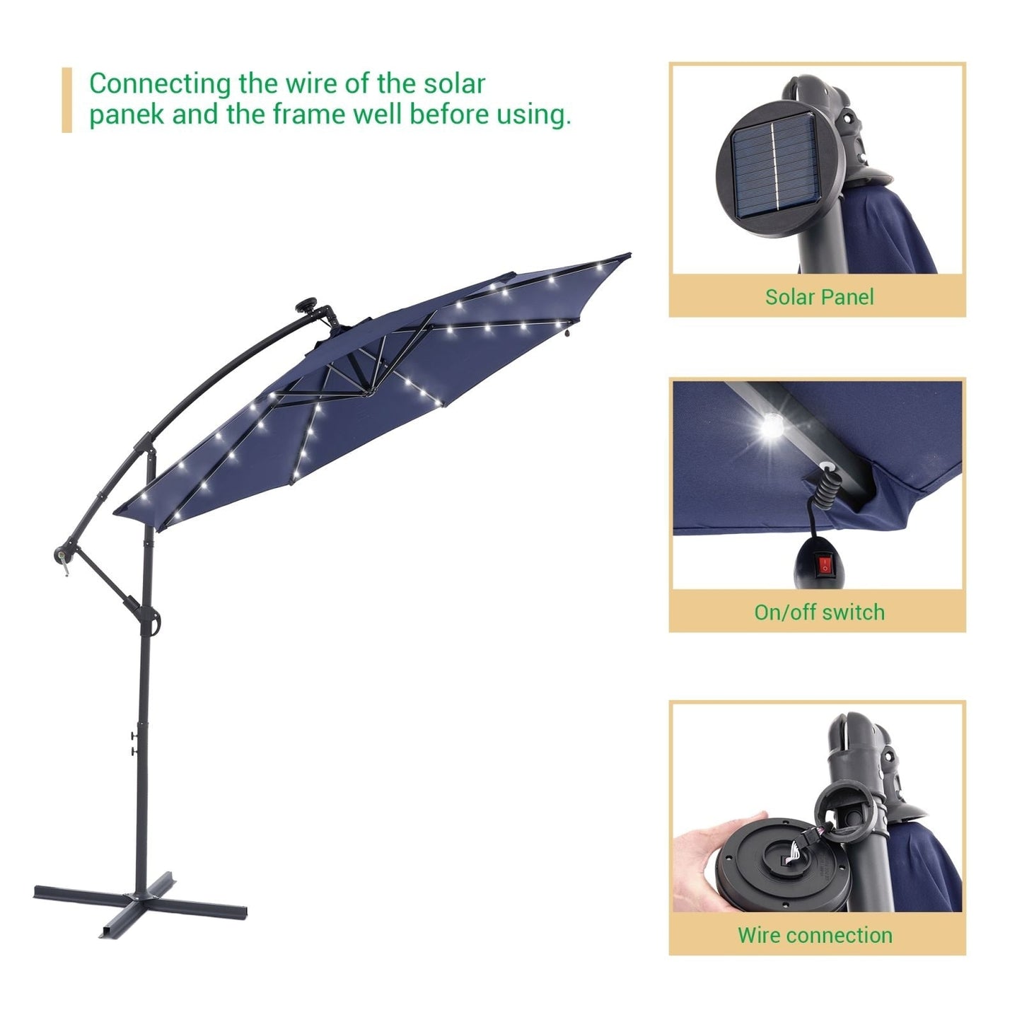 Parasol de jardin déporté LIVOOSUN 10 pieds avec base en croix et éclairage LED