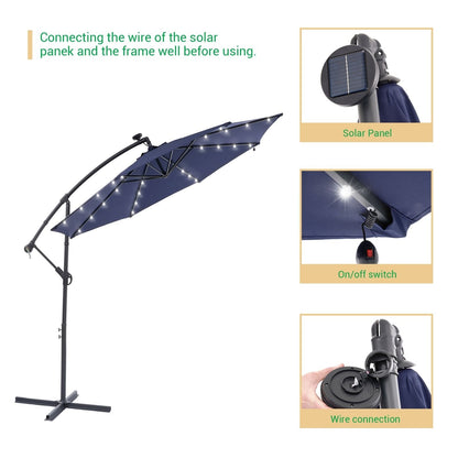Parasol de jardin déporté LIVOOSUN 10 pieds avec base en croix et éclairage LED