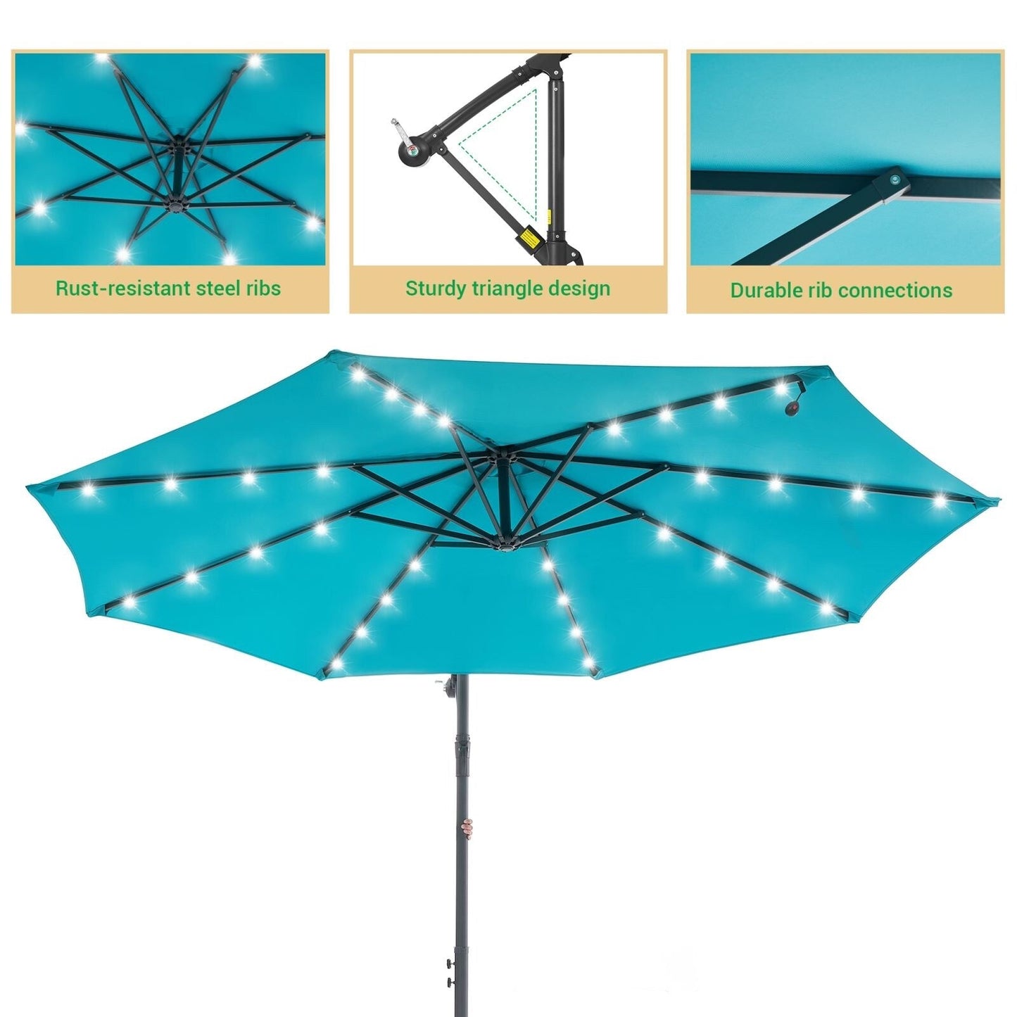 Parasol de jardin déporté LIVOOSUN 10 pieds avec base en croix et éclairage LED