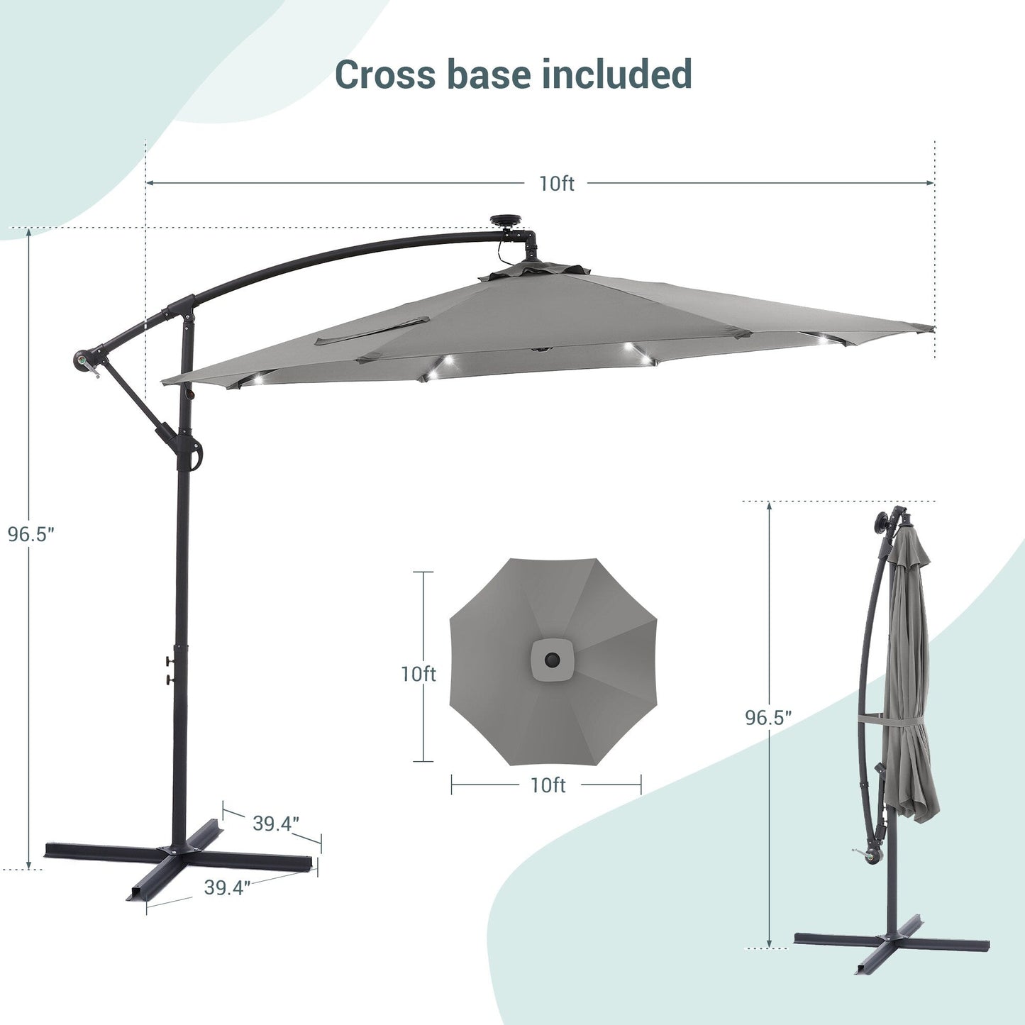 Parasol de jardin déporté LIVOOSUN 10 pieds avec base en croix et éclairage LED