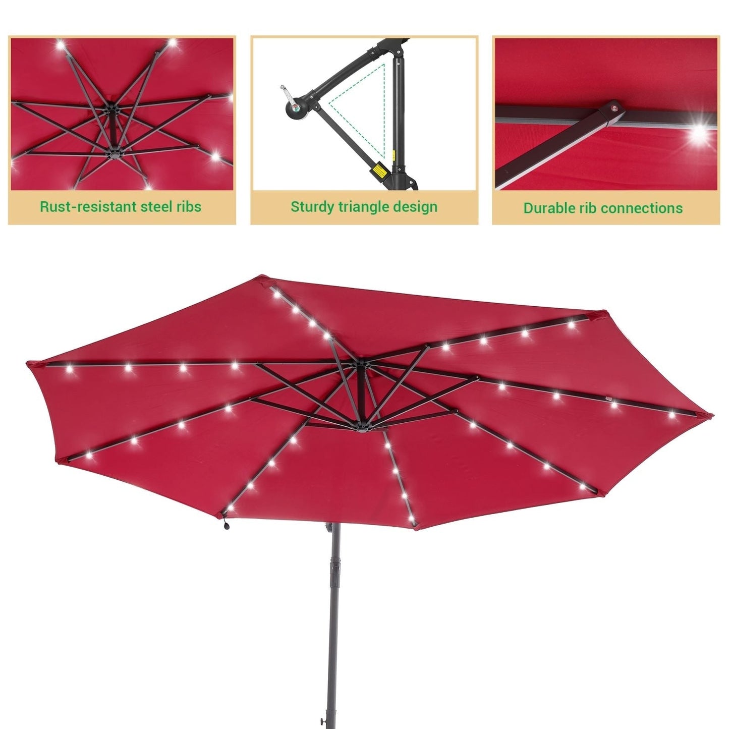 Parasol de jardin déporté LIVOOSUN 10 pieds avec base en croix et éclairage LED
