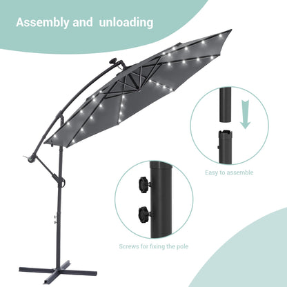 Parasol de jardin déporté LIVOOSUN 10 pieds avec base en croix et éclairage LED