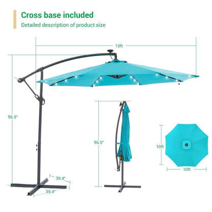 Parasol de jardin déporté LIVOOSUN 10 pieds avec base en croix et éclairage LED