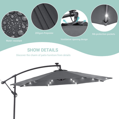 Parasol de jardin déporté LIVOOSUN 10 pieds avec base en croix et éclairage LED
