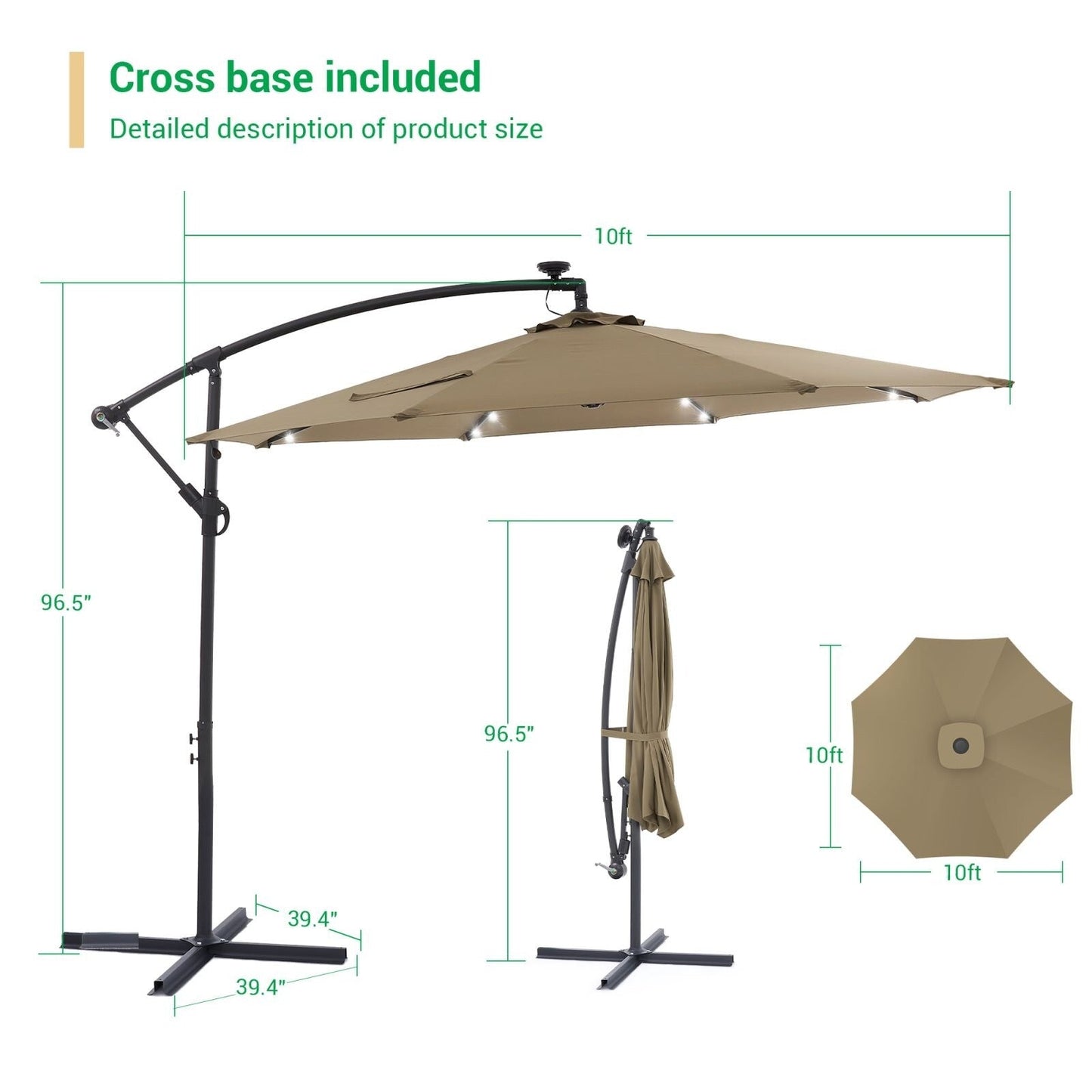 Parasol de jardin déporté LIVOOSUN 10 pieds avec base en croix et éclairage LED