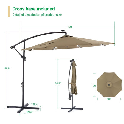 Parasol de jardin déporté LIVOOSUN 10 pieds avec base en croix et éclairage LED