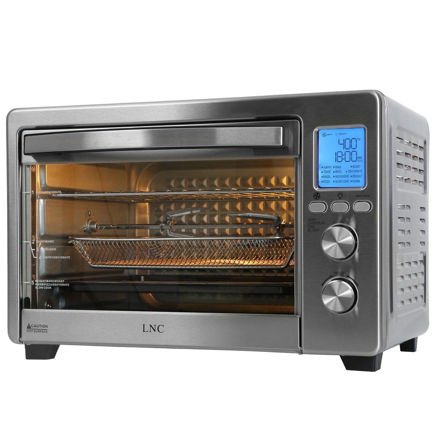 Four à convection, rotisserie et friteuse à air LNC 12-en-1, grand modèle de 34 QT pour comptoir - 19,5 L x 15 l x 12,5 H (cm)