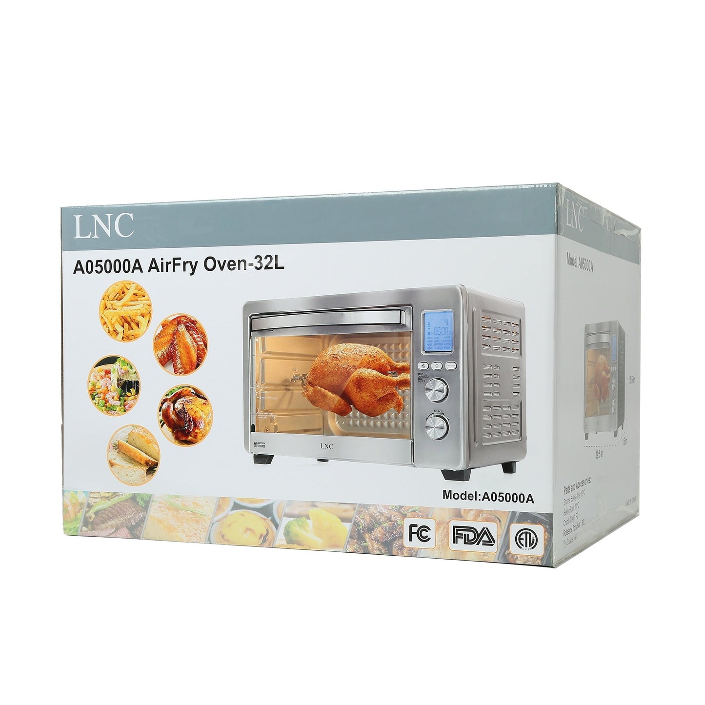 Four à convection, rotisserie et friteuse à air LNC 12-en-1, grand modèle de 34 QT pour comptoir - 19,5 L x 15 l x 12,5 H (cm)