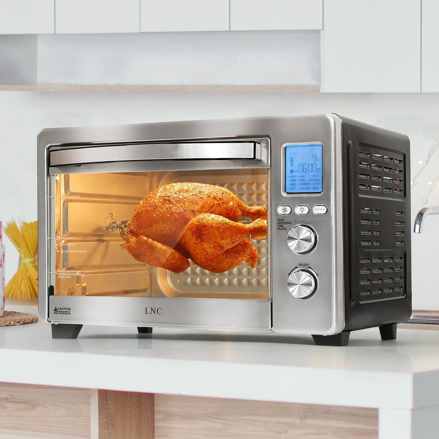 Four à convection, rotisserie et friteuse à air LNC 12-en-1, grand modèle de 34 QT pour comptoir - 19,5 L x 15 l x 12,5 H (cm)