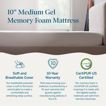 Matelas en mousse à mémoire de forme au gel de luxe Lucid de 10 pouces