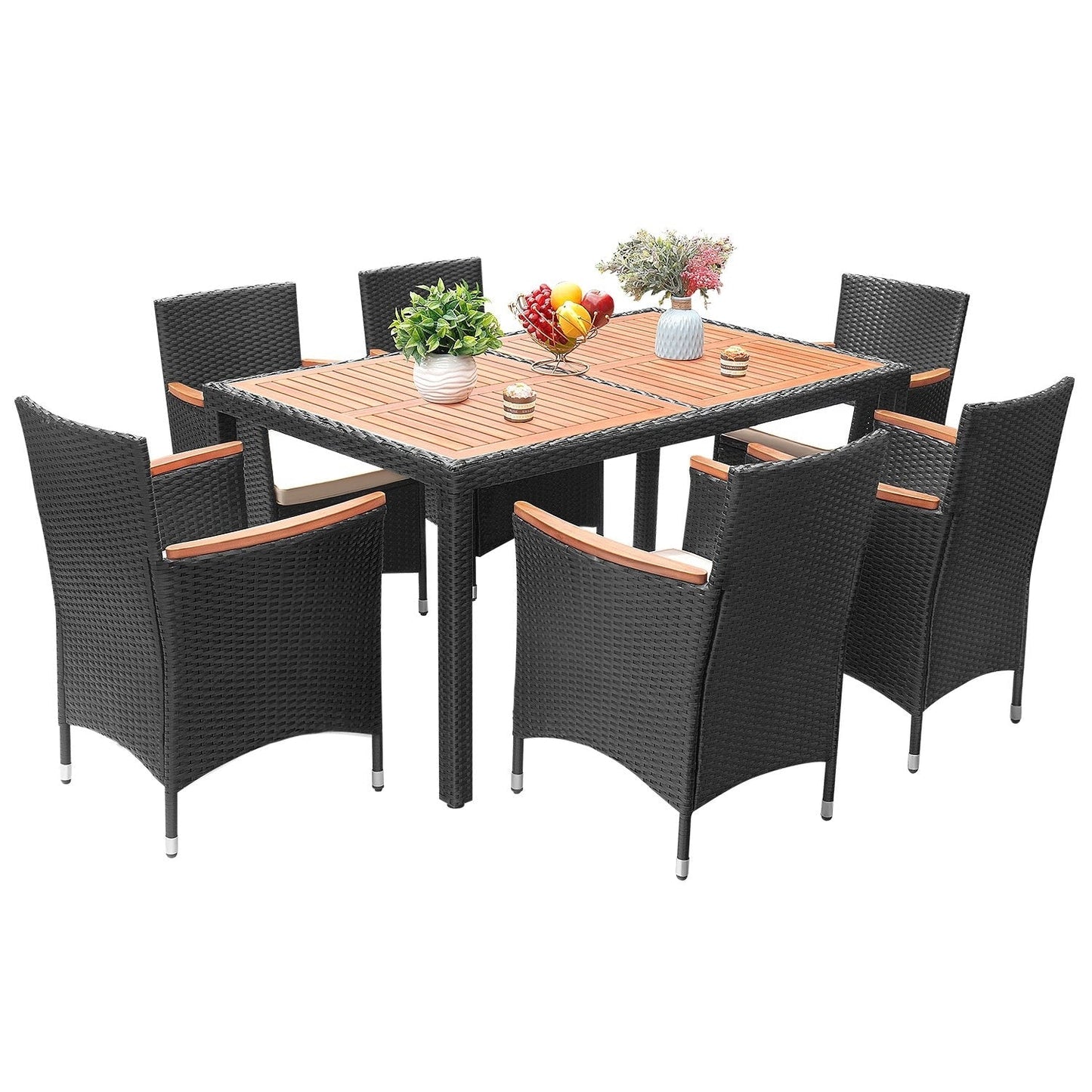 Ensemble de repas de jardin Lacoo en rotin PE/bois d'acacia