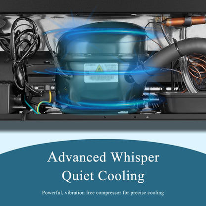 Lanbo Réfrigérateur à vin et à boissons de 24 pouces à double zone, pouvant contenir 18 bouteilles de vin et 55 canettes, en acier inoxydable et verre avec porte à la française.