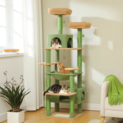 Grand arbre à chat, condo pour chat avec poteaux et coussins à gratter, 2 perchoirs rembourrés, double condo et panier.