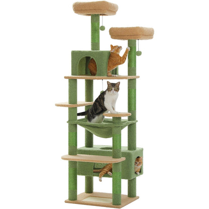 Grand arbre à chat, condo pour chat avec poteaux et coussins à gratter, 2 perchoirs rembourrés, double condo et panier.
