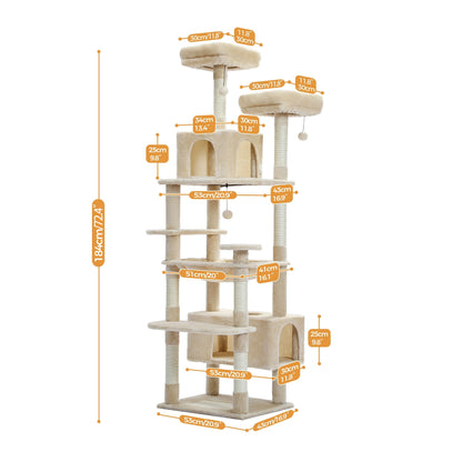 Grand arbre à chat, condo pour chat avec poteaux et coussins à gratter, 2 perchoirs rembourrés, double condo et panier.