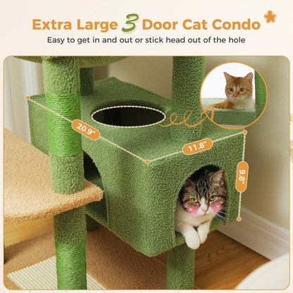 Grand arbre à chat, condo pour chat avec poteaux et coussins à gratter, 2 perchoirs rembourrés, double condo et panier.