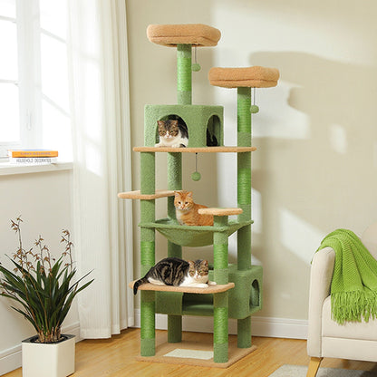 Grand arbre à chat, condo pour chat avec poteaux et coussins à gratter, 2 perchoirs rembourrés, double condo et panier.