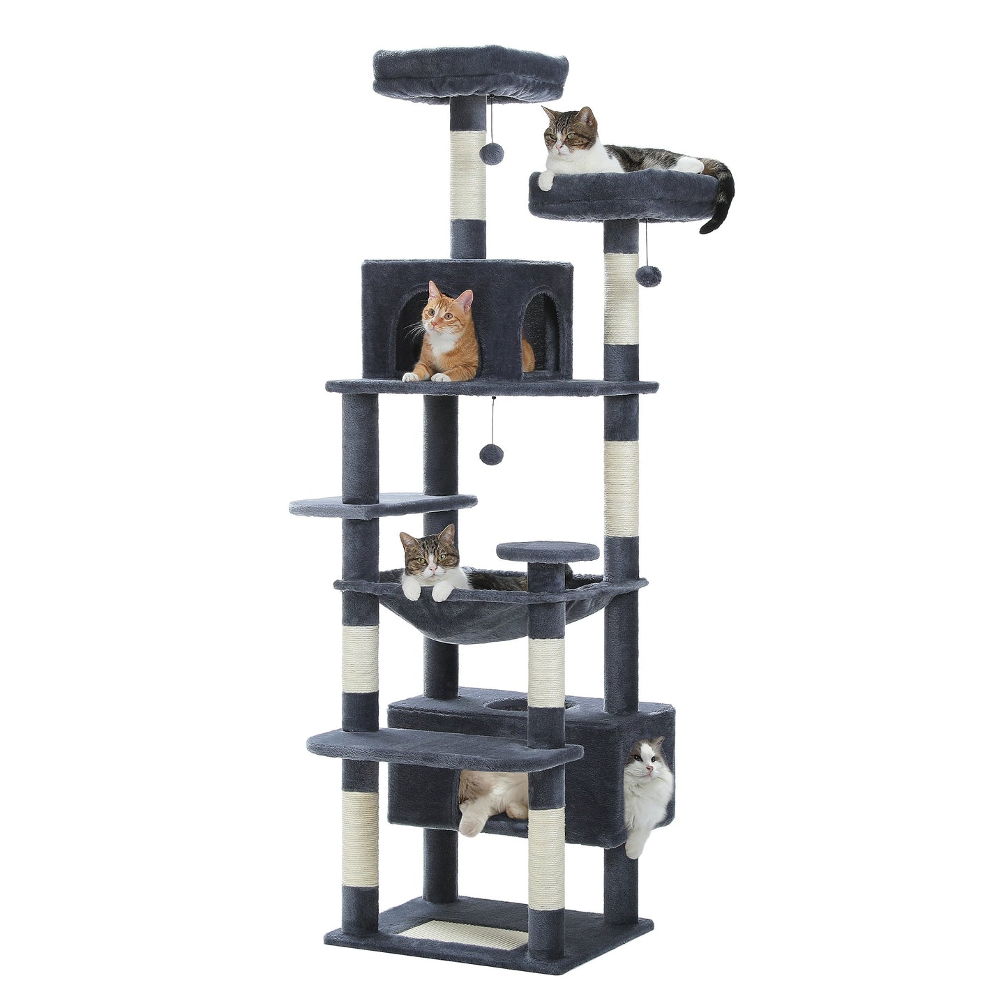 Grand arbre à chat, condo pour chat avec poteaux et coussins à gratter, 2 perchoirs rembourrés, double condo et panier.
