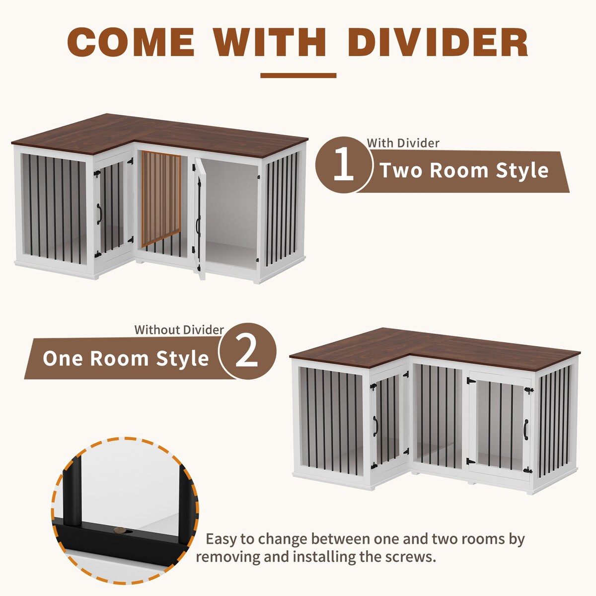 Grande niche pour chien d'angle, meuble pour 2 chiens, cage pour chien en forme de L - 58.7X41.1