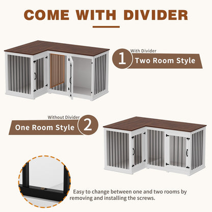 Grande niche pour chien d'angle, meuble pour 2 chiens, cage pour chien en forme de L - 58.7X41.1