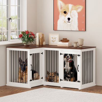 Grande niche pour chien d'angle, meuble pour 2 chiens, cage pour chien en forme de L - 58.7X41.1