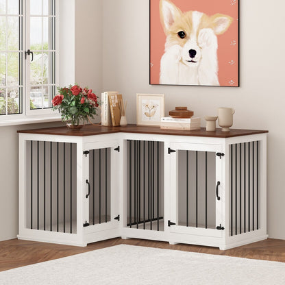 Grande niche pour chien d'angle, meuble pour 2 chiens, cage pour chien en forme de L - 58.7X41.1