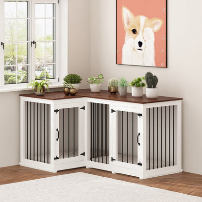 Grande niche pour chien d'angle, meuble pour 2 chiens, cage pour chien en forme de L - 58.7X41.1