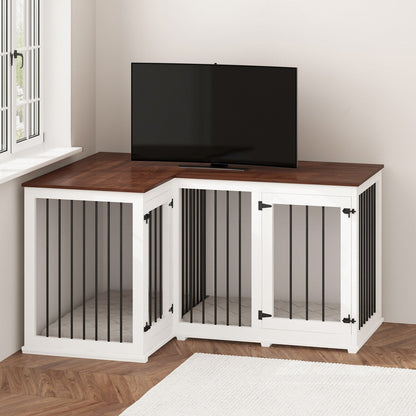 Grande niche pour chien d'angle, meuble pour 2 chiens, cage pour chien en forme de L - 58.7X41.1