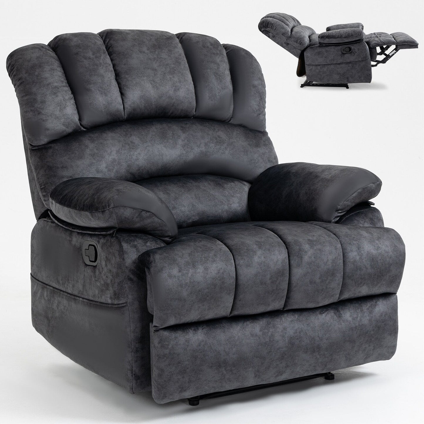 Grand fauteuil inclinable manuel pour adulte, confortable canapé inclinable individuel en tissu, fauteuil inclinable surrembourré pour salon.
