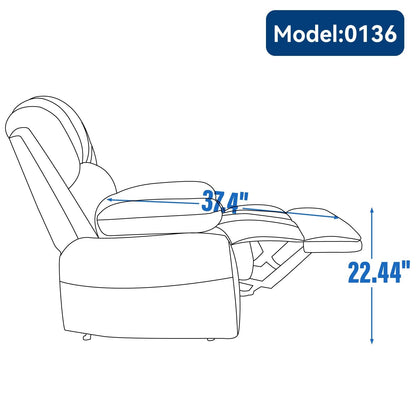 Grand fauteuil inclinable manuel pour adulte, confortable canapé inclinable individuel en tissu, fauteuil inclinable surrembourré pour salon.