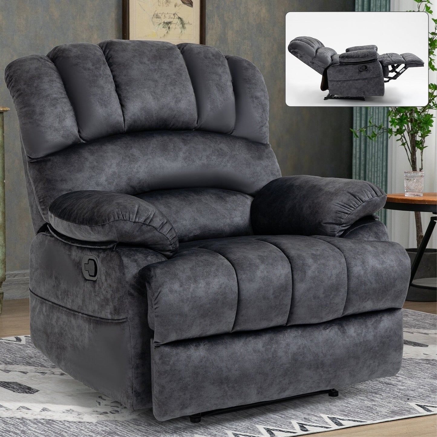 Grand fauteuil inclinable manuel pour adulte, confortable canapé inclinable individuel en tissu, fauteuil inclinable surrembourré pour salon.