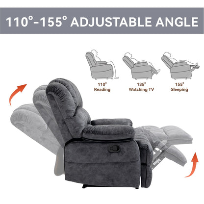 Grand fauteuil inclinable manuel pour adulte, confortable canapé inclinable individuel en tissu, fauteuil inclinable surrembourré pour salon.
