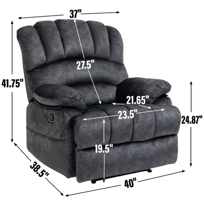 Grand fauteuil inclinable manuel pour adulte, confortable canapé inclinable individuel en tissu, fauteuil inclinable surrembourré pour salon.