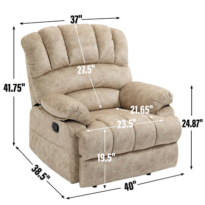 Grand fauteuil inclinable manuel pour adulte, confortable canapé inclinable individuel en tissu, fauteuil inclinable surrembourré pour salon.