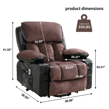 Grand fauteuil inclinable à levage électrique avec fonction de chauffage et massage à 8 points - Télécommande, port USB
