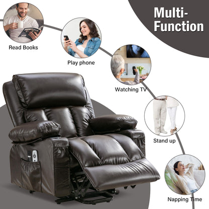 Grand fauteuil inclinable à levage électrique avec fonction de chauffage et massage à 8 points - Télécommande, port USB