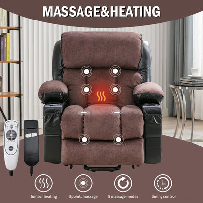 Grand fauteuil inclinable à levage électrique avec fonction de chauffage et massage à 8 points - Télécommande, port USB