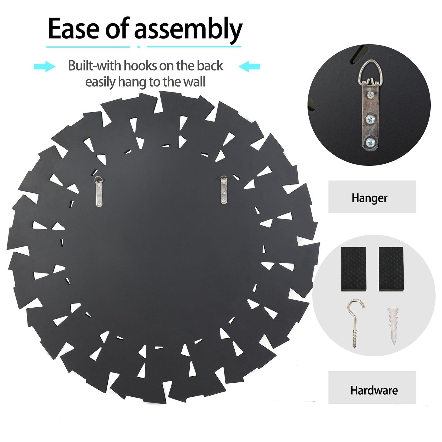 Grand miroir rond décoratif, miroir mural artistique en verre, miroir d'accent - 81 cm (l) x 81 cm (h)