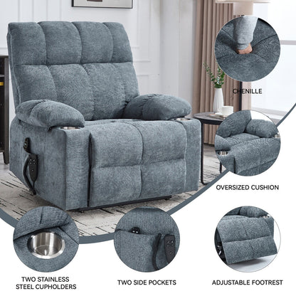 Fauteuil inclinable électrique à double moteur Lazy Boy en chenille avec massage et chauffage lombaire, double porte-gobelets, gris-bleu