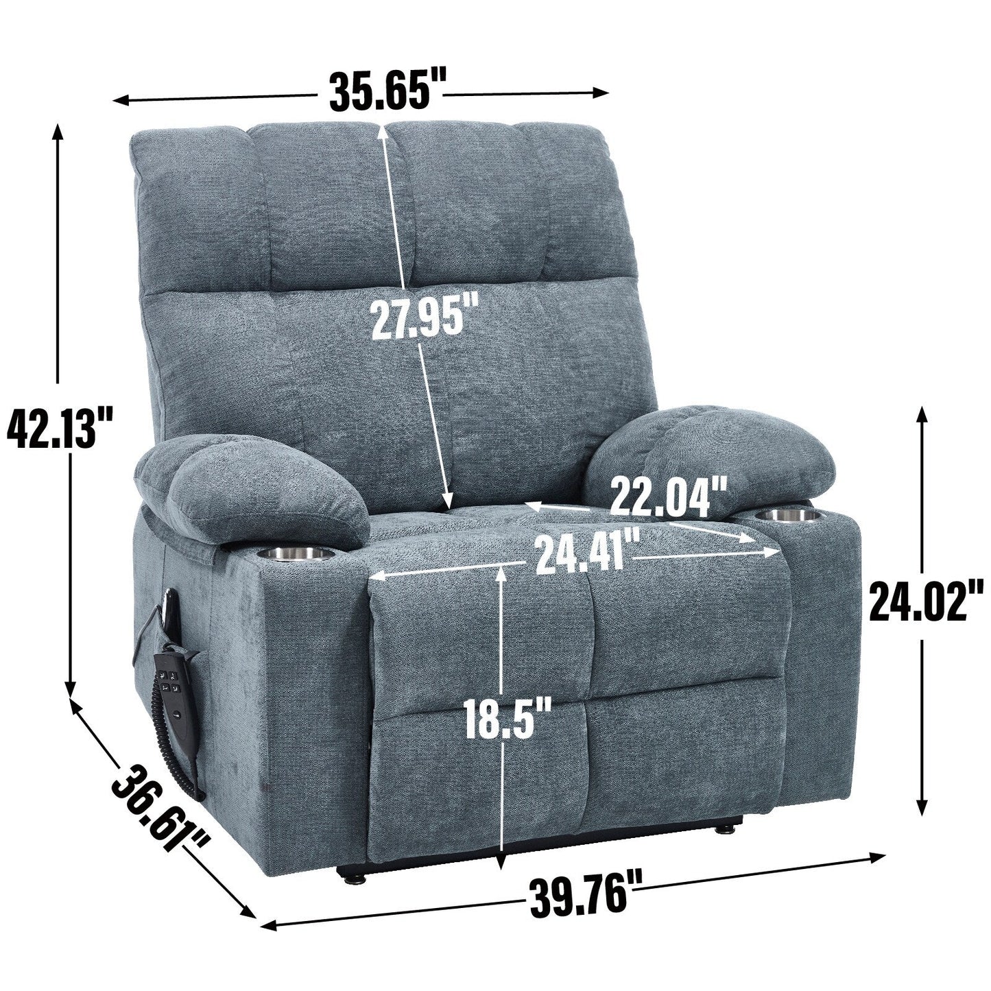 Fauteuil inclinable électrique à double moteur Lazy Boy en chenille avec massage et chauffage lombaire, double porte-gobelets, gris-bleu