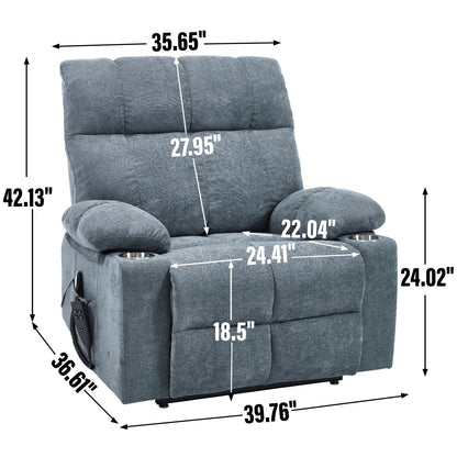 Fauteuil inclinable électrique à double moteur Lazy Boy en chenille avec massage et chauffage lombaire, double porte-gobelets, gris-bleu