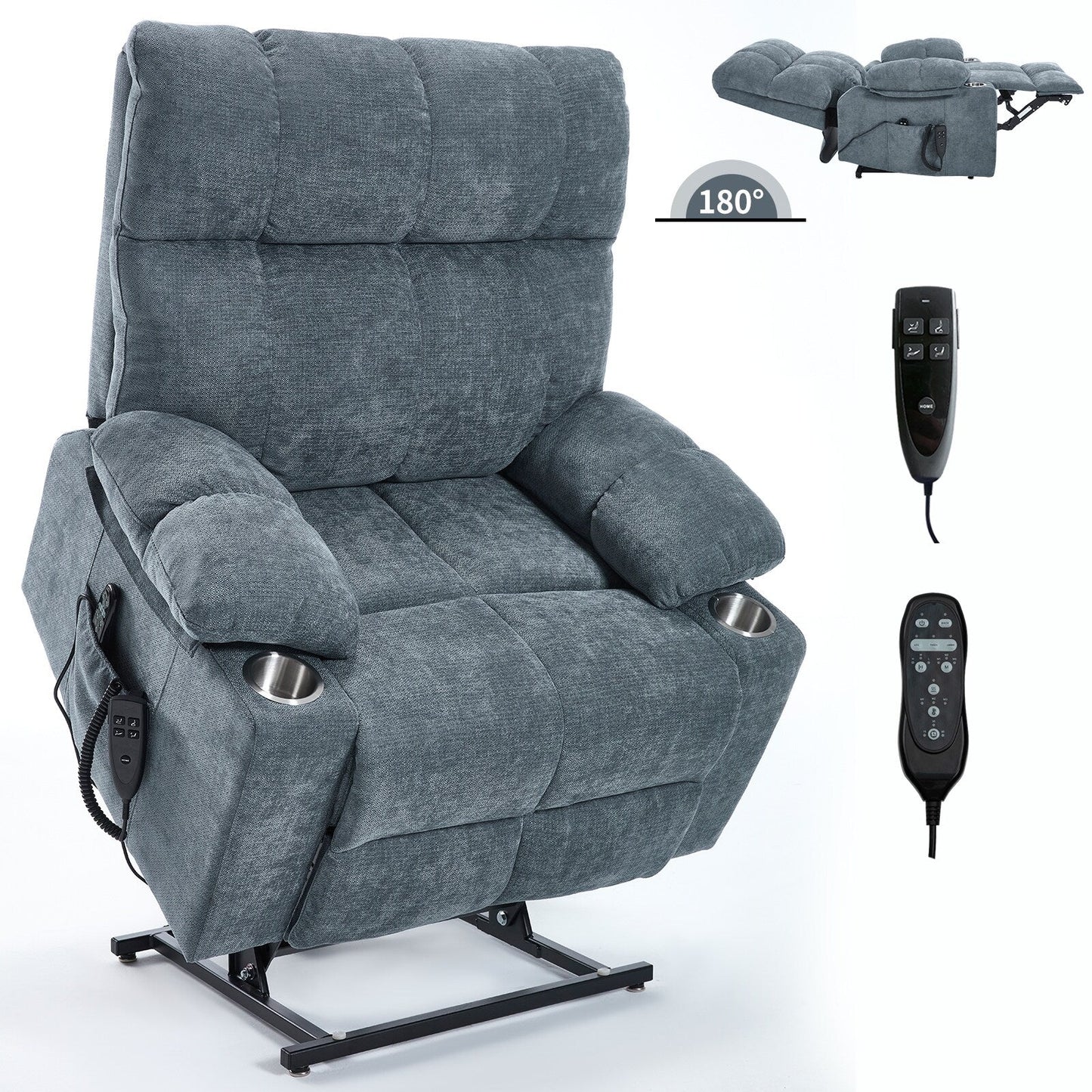 Fauteuil inclinable électrique à double moteur Lazy Boy en chenille avec massage et chauffage lombaire, double porte-gobelets, gris-bleu
