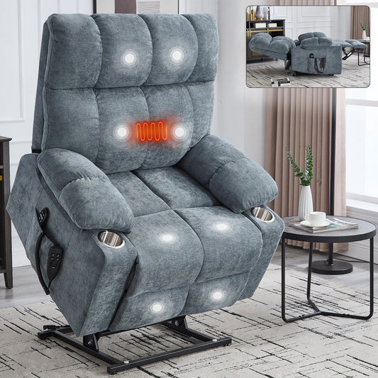 Fauteuil inclinable électrique à double moteur Lazy Boy en chenille avec massage et chauffage lombaire, double porte-gobelets, gris-bleu