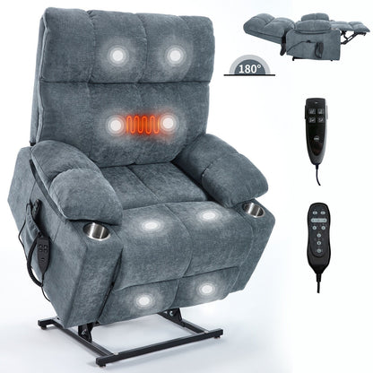 Fauteuil inclinable électrique à double moteur Lazy Boy en chenille avec massage et chauffage lombaire, double porte-gobelets, gris-bleu
