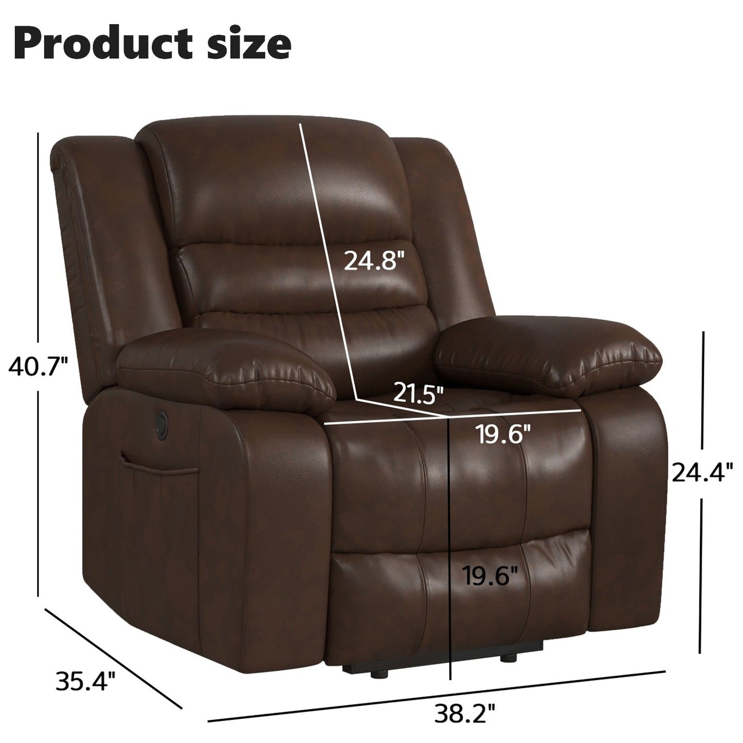 Fauteuil inclinable releveur en cuir avec double moteur, fauteuils inclinables électriques surdimensionnés avec massage et chauffage électriques