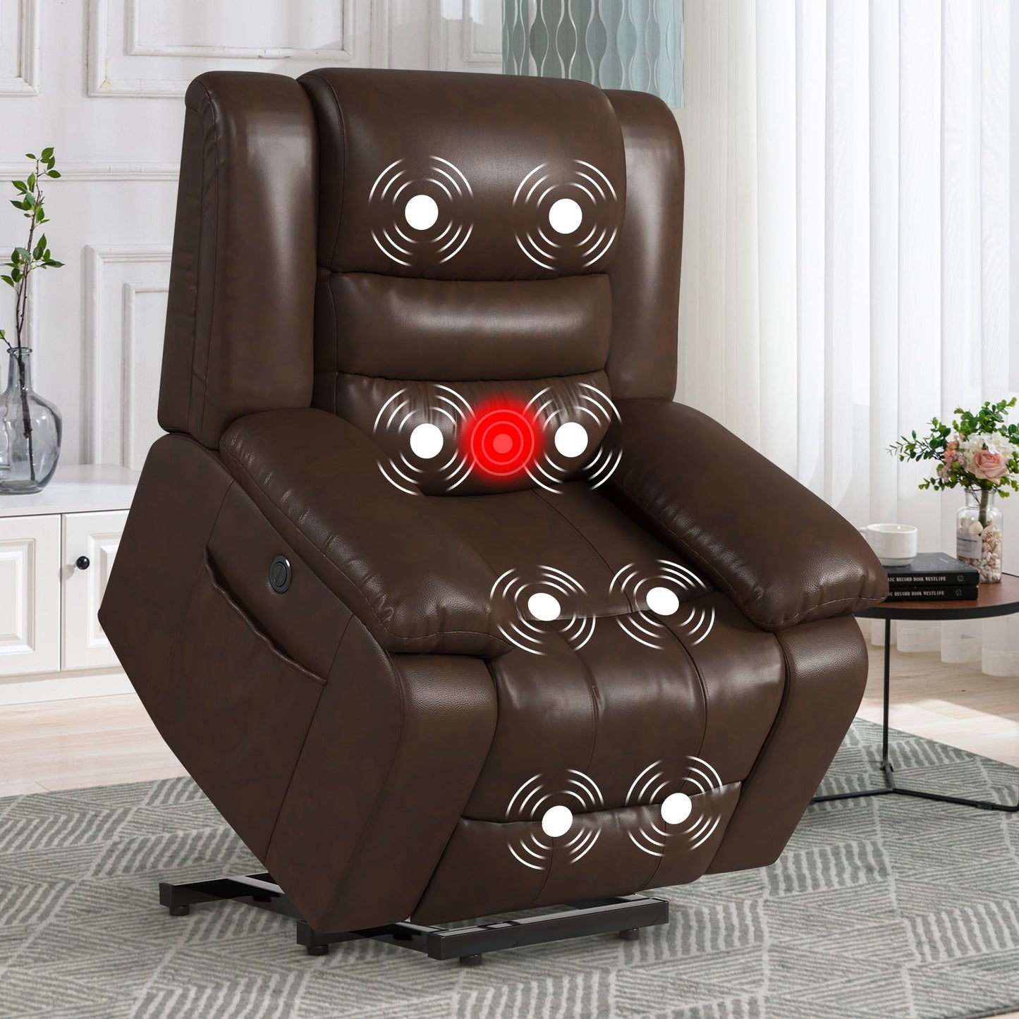 Fauteuil inclinable releveur en cuir avec double moteur, fauteuils inclinables électriques surdimensionnés avec massage et chauffage électriques