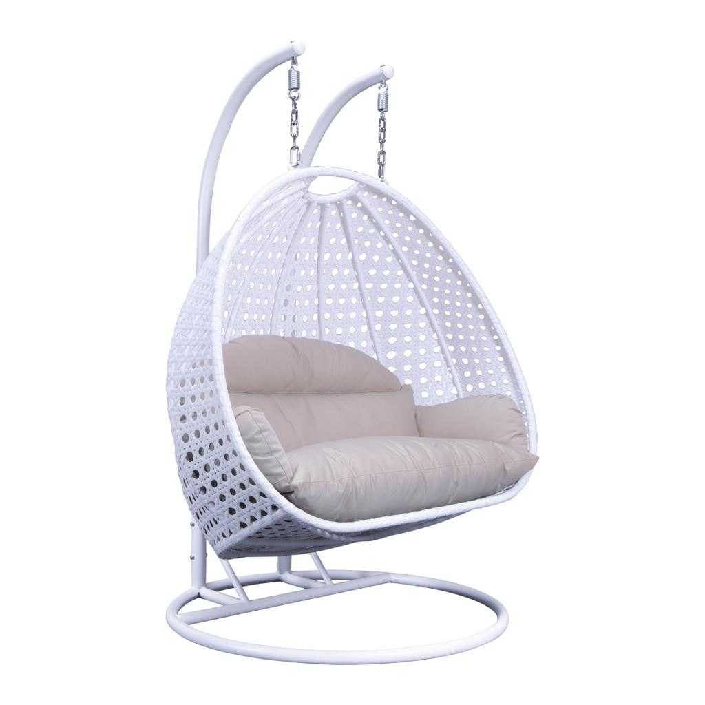 Chaise suspendue en forme d'œuf pour 2 personnes LeisureMod avec support - Hamac balançoire en rotin tressé pour intérieur/extérieur avec coussins