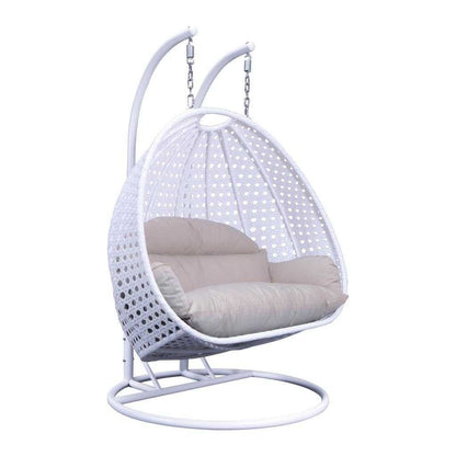 Chaise suspendue en forme d'œuf pour 2 personnes LeisureMod avec support - Hamac balançoire en rotin tressé pour intérieur/extérieur avec coussins